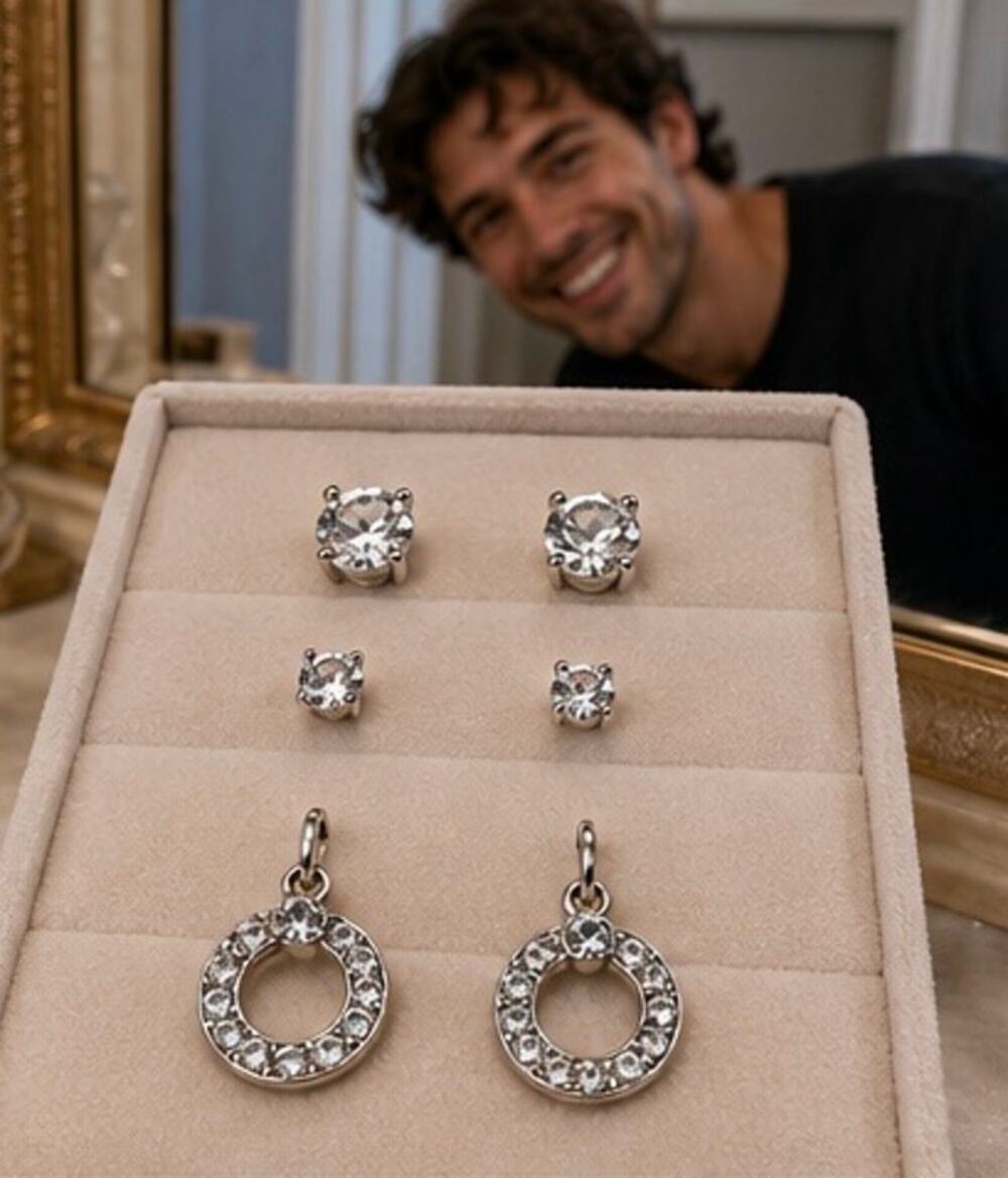 Three earring set, sparkling style in stud and french hook earrings